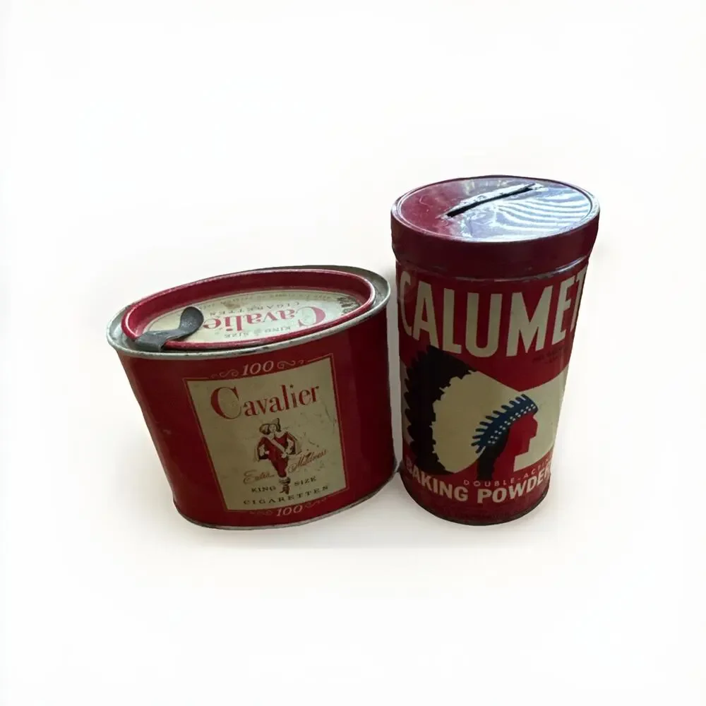 Vintage 1950’s CALUMET‎ Baking Powder Tin And Cavalier Cigarettes Tin 100 Count